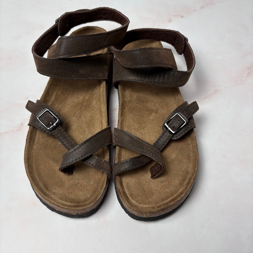 Outwoods Bork-39 Brown Strappy Toe Loop Cork Sandal Womens Size 39 / 8